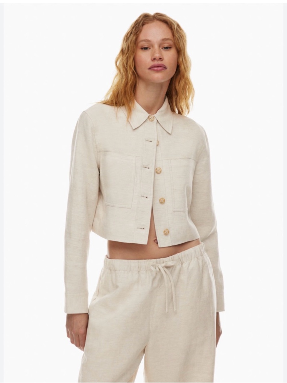 Cropped Cream Linen Look Jacket Aritzia Wilfred